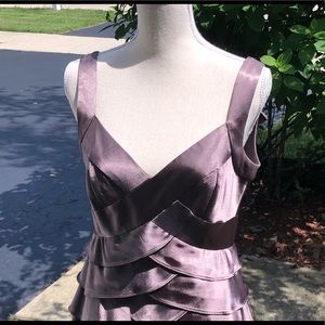 LONDON TIMES Dress with lining, knee length, white straps, metallic bronze.